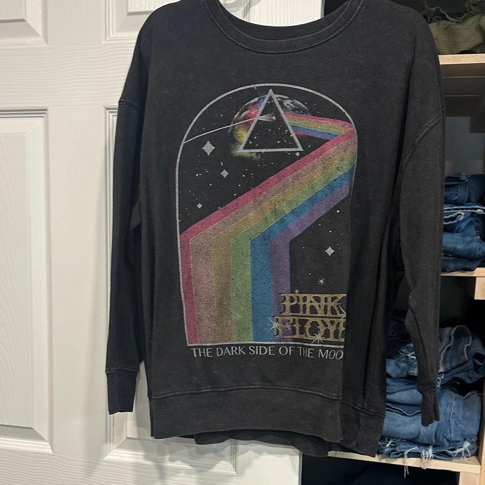 Pink Floyd Black Sweatshirt with Rainbow Prism Graphic